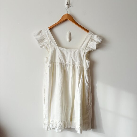 Aerie Linen Lyocell Soft Flutter Mini Babydoll Dress White Size Small - Picture 6 of 8